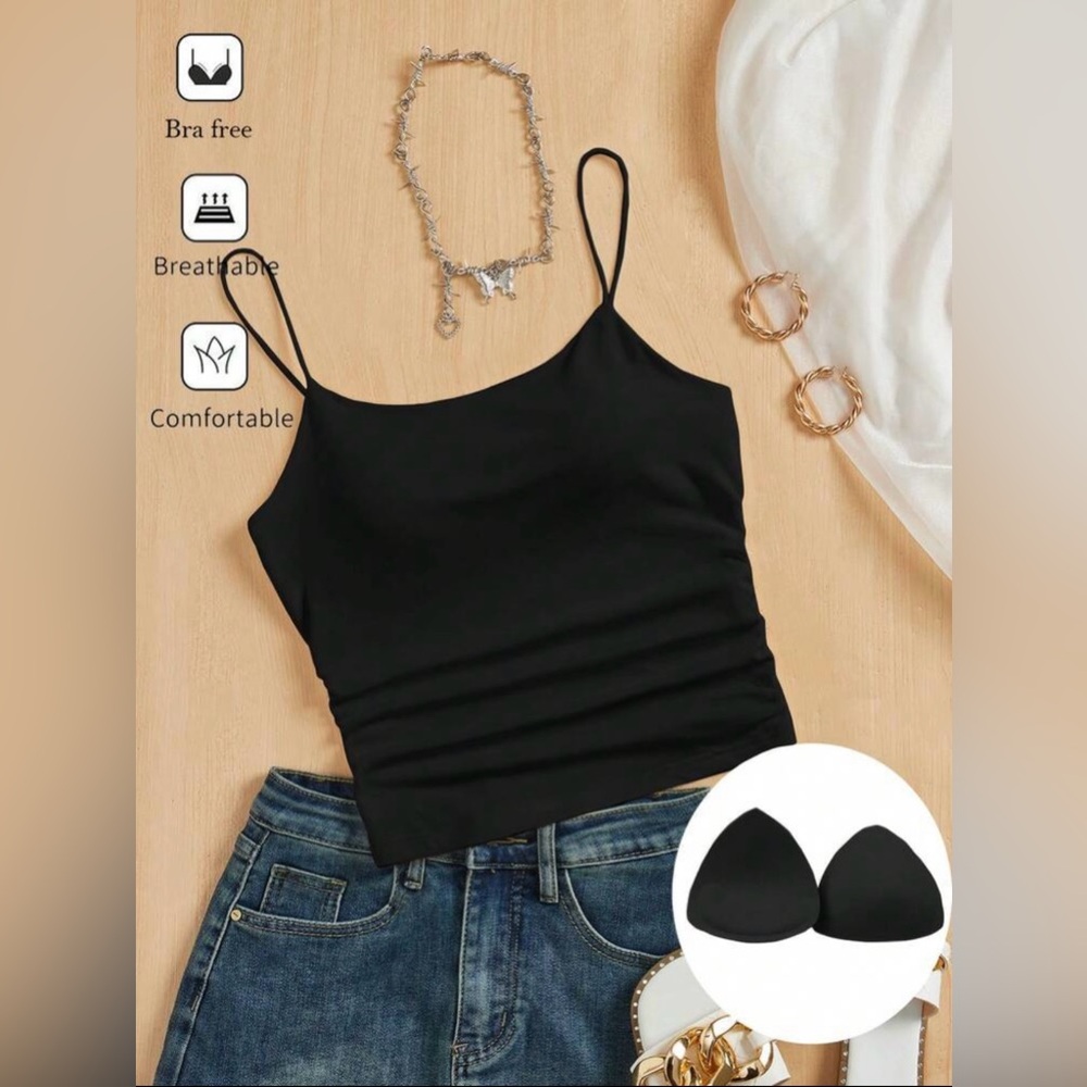 Black Spaghetti Strap Crop Top - Breathable Comfortable Fit